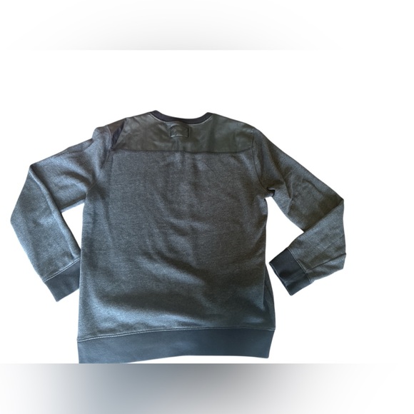 Express Men’s Medium Sweatshirt Crewneck Gray and Black Faux Leather Shoulders - Picture 4 of 9